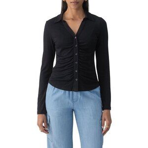 NWT Social Standard Sanctuary Womens Ruched Button-Up Top Stretch Knit Fabric XS